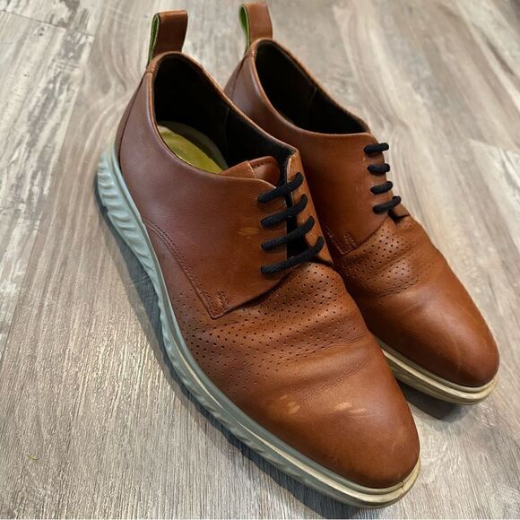 ECCO Brown Leather Oxford Shoes Mens Size 8 Office Work Formal Dress - Picture 1 of 9
